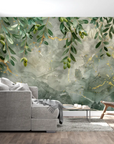 Foliage Wallpaper – Olive Trees and Gold Marbling
