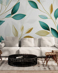 Foliage Wallpaper - Elegant Gold and Turquoise Leaves