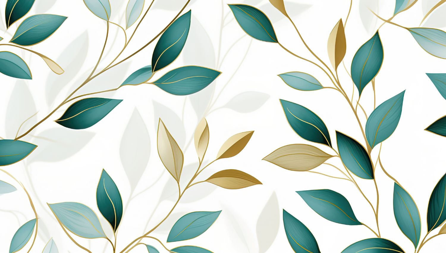 Papier Peint Feuillage - Feuilles Élégantes Dorées et Turquoises