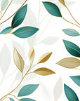 Foliage Wallpaper - Elegant Gold and Turquoise Leaves