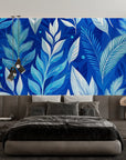 Papier Peint Feuillage - Feuilles Bleues et Blanches