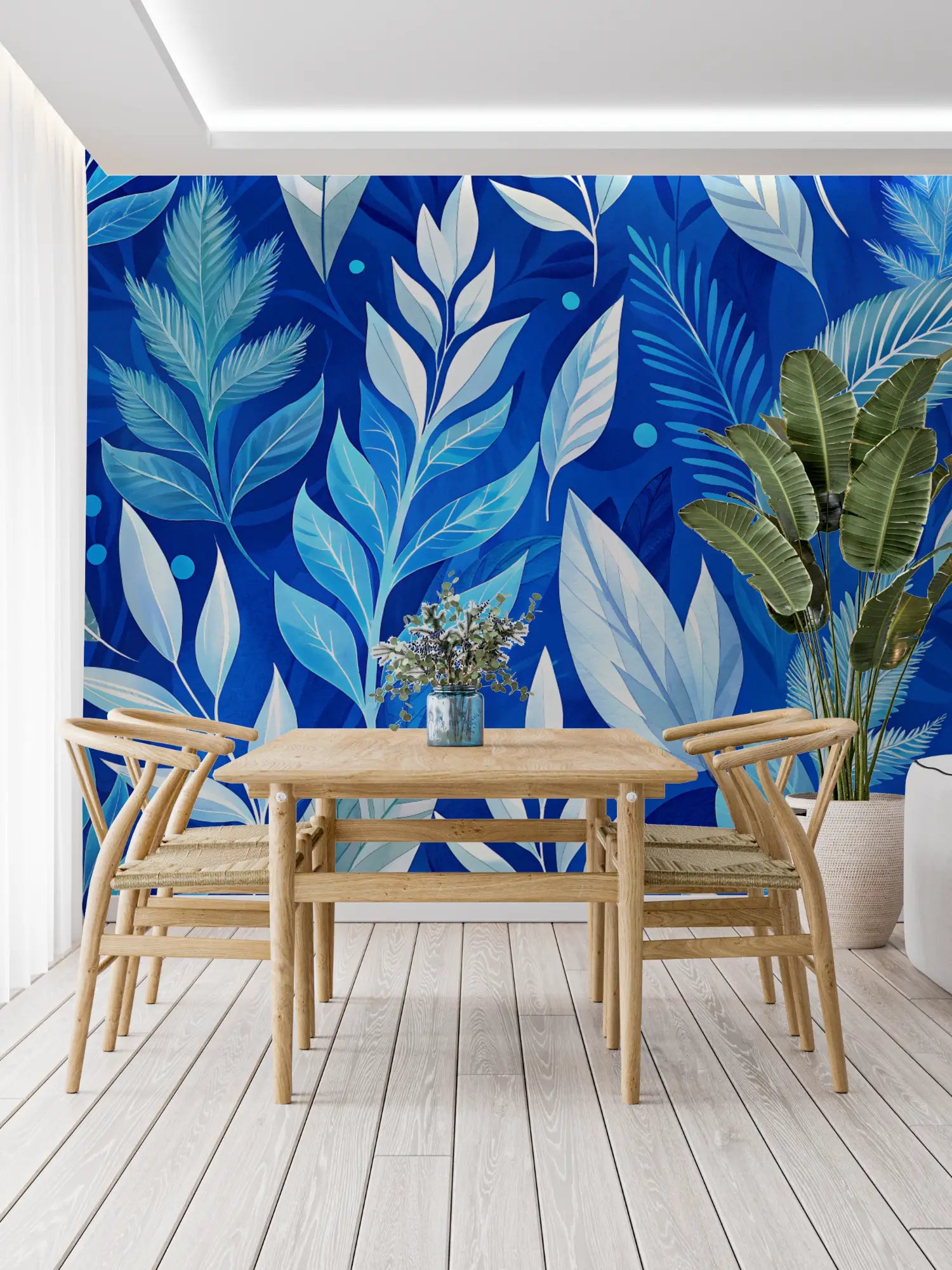 Foliage Wallpaper - Blue and White Leaves