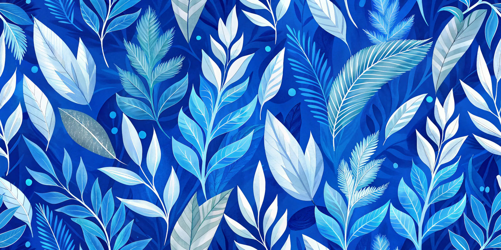 Foliage Wallpaper - Blue and White Leaves