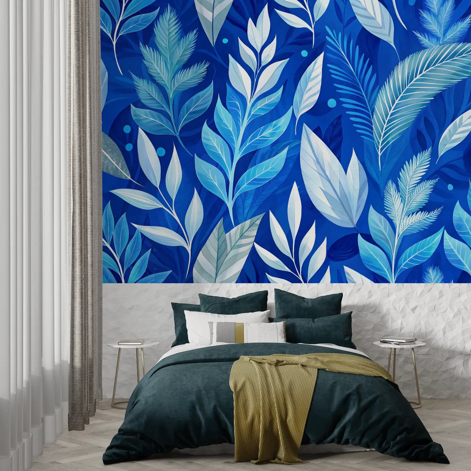 Foliage Wallpaper - Blue and White Leaves