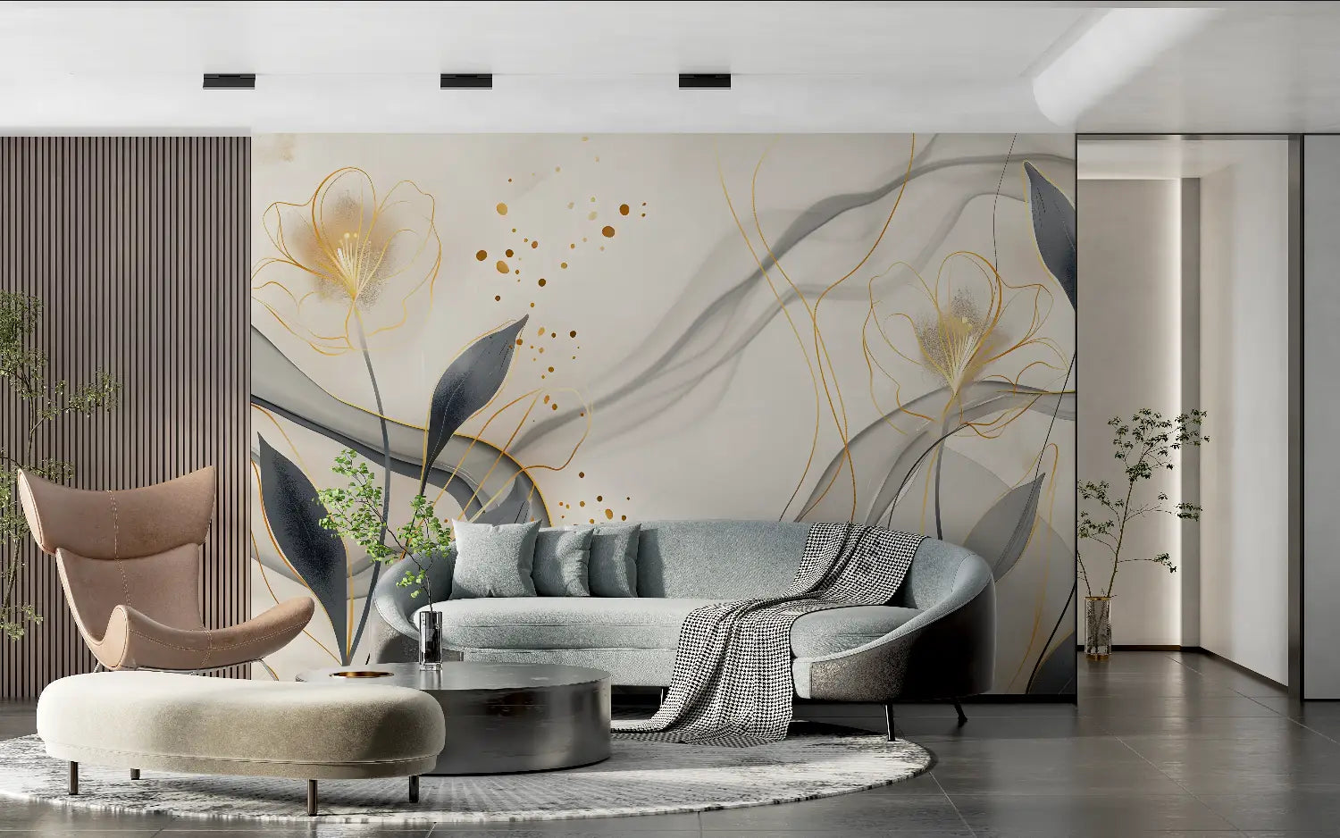 Floral Wallpaper – Ethereal Flowers and Golden Lines