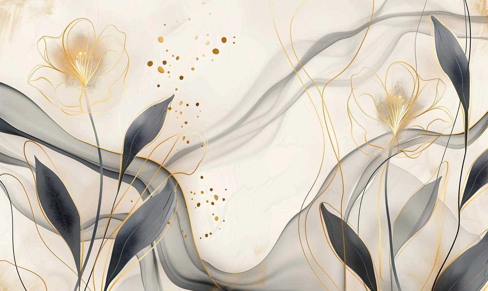 Floral Wallpaper – Ethereal Flowers and Golden Lines