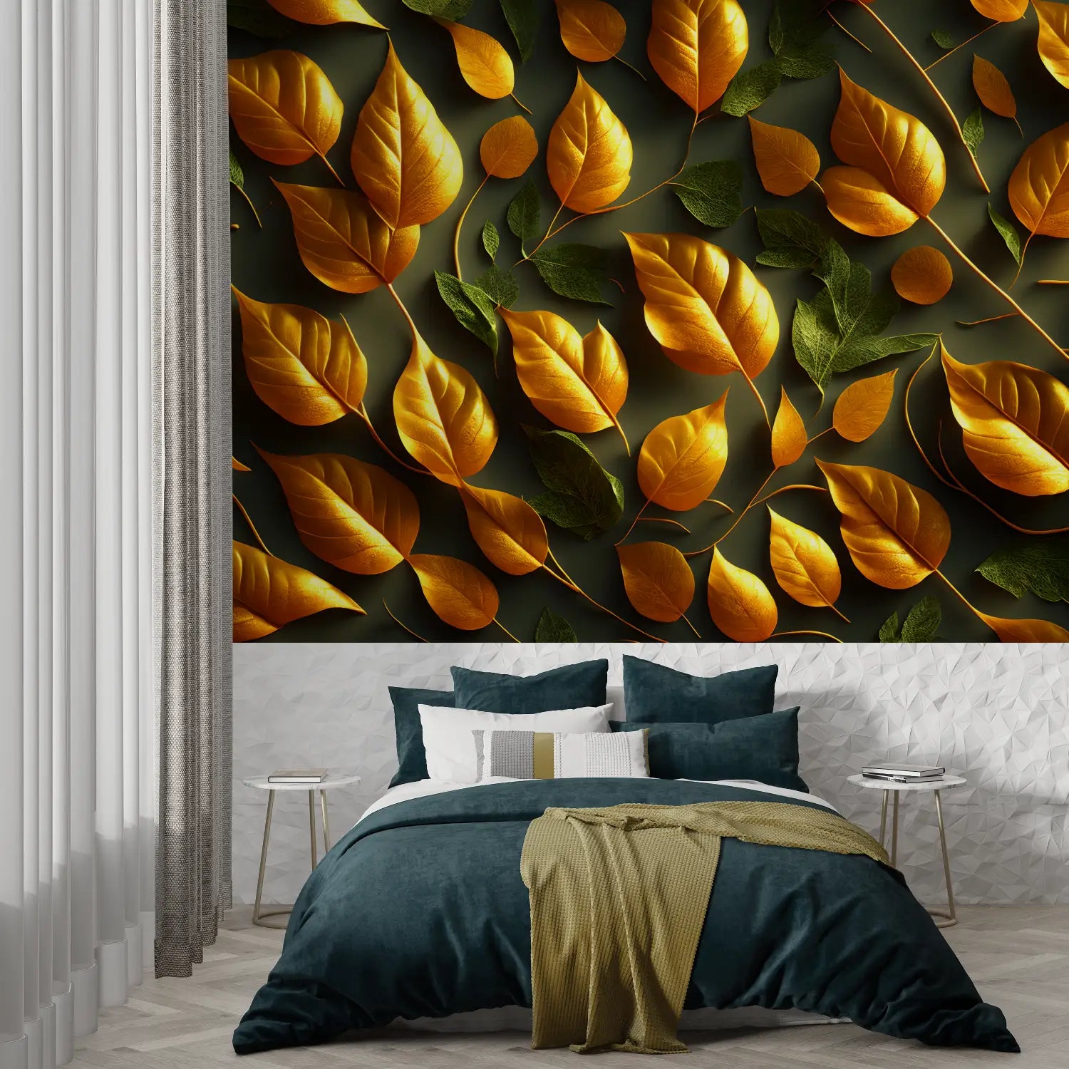 Foliage Wallpaper - Gold and Green Leaves