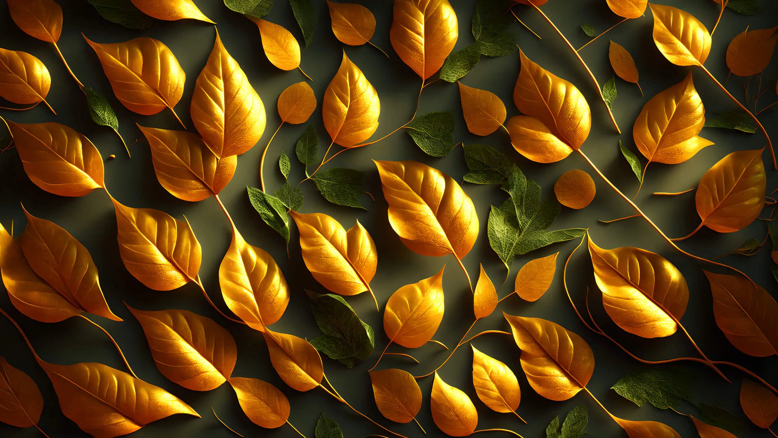 Foliage Wallpaper - Gold and Green Leaves