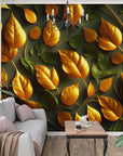 Papier Peint Feuillage - Feuilles Dorées et Vertes