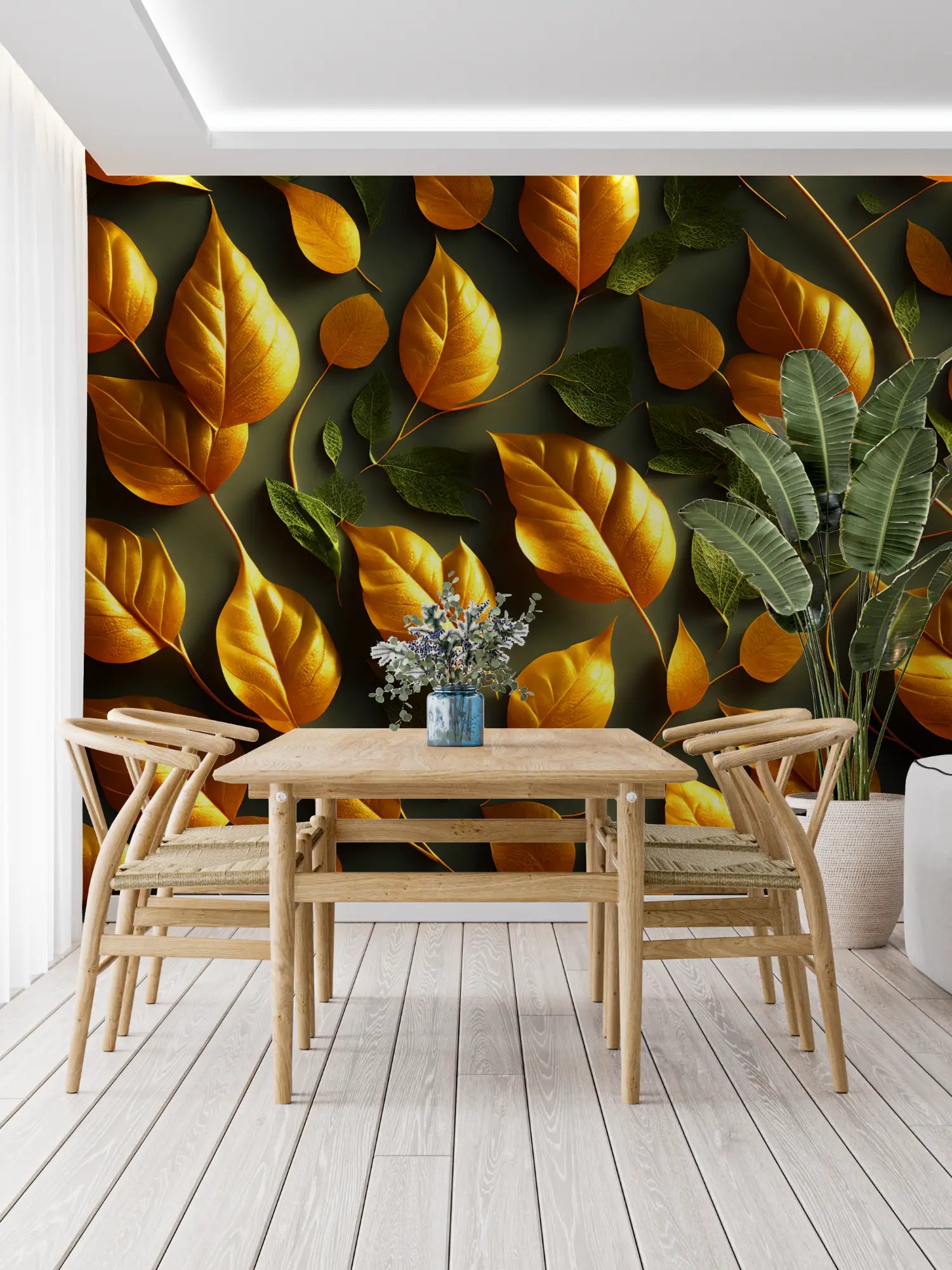 Foliage Wallpaper - Gold and Green Leaves