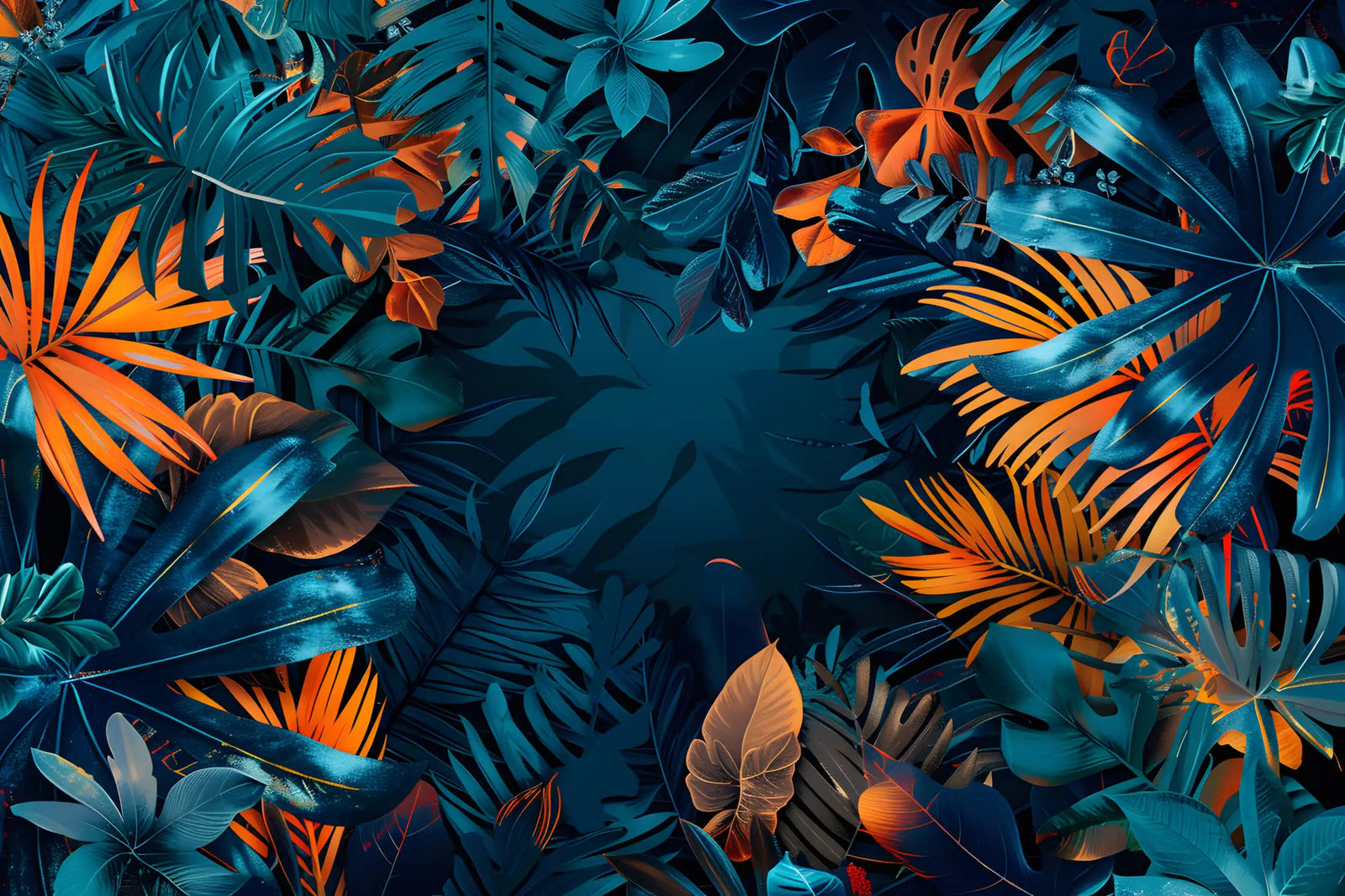 Papier Peint Tropical - Jungle Nocturne et Orange