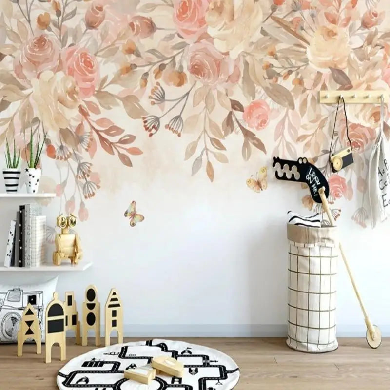 Floral Wallpaper - Hanging Roses and Butterflies