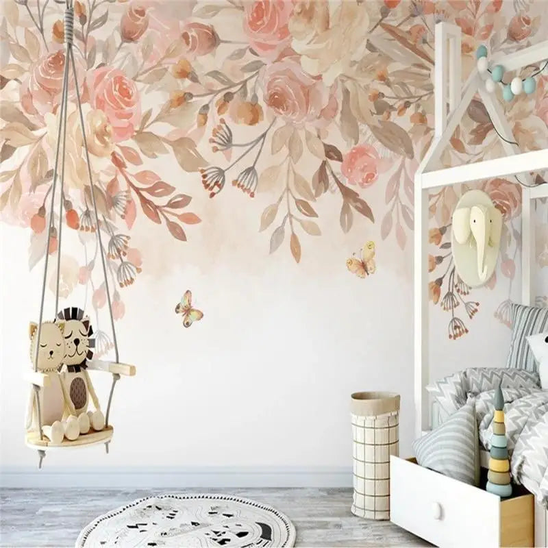 Floral Wallpaper - Hanging Roses and Butterflies