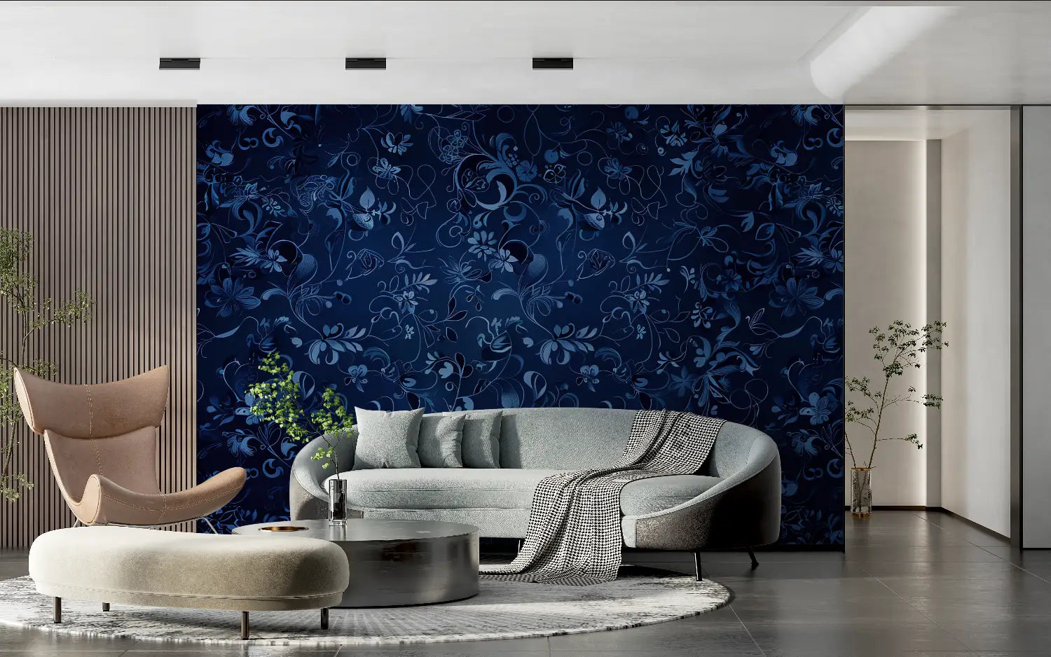 Floral Wallpaper – Blue Arabesques on Night