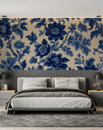Floral Wallpaper – Blue Peonies on Beige