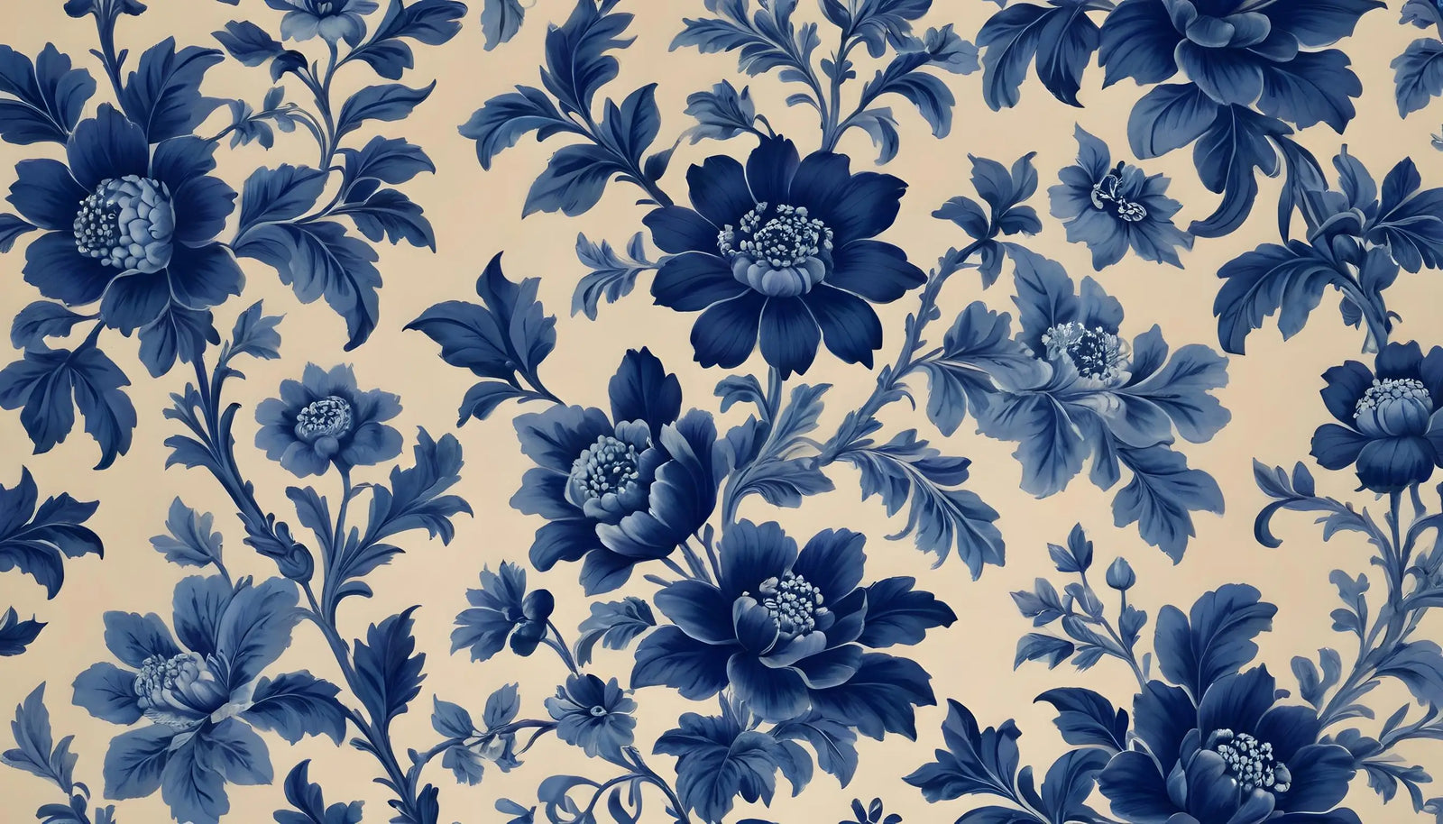 Floral Wallpaper – Blue Peonies on Beige