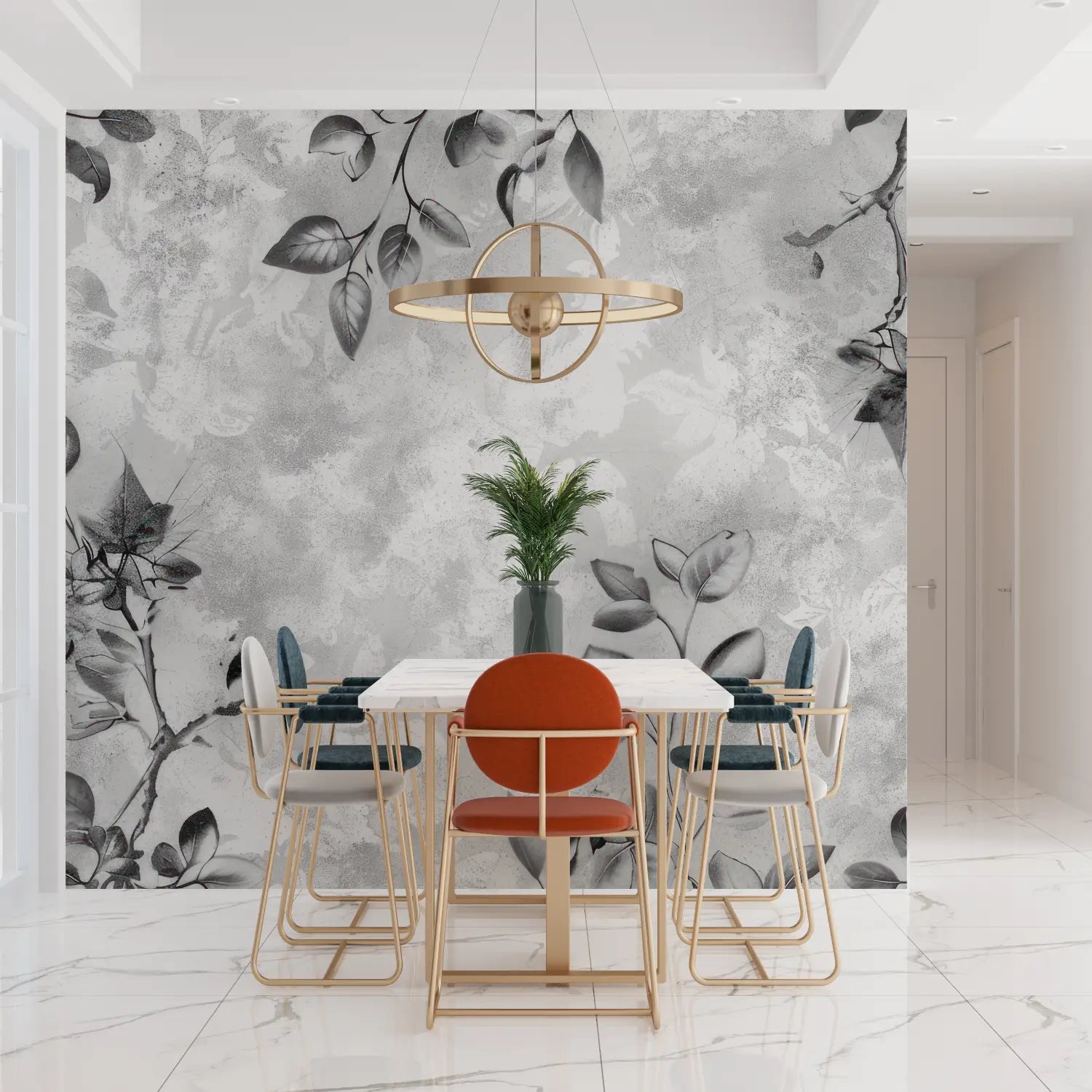 Floral Wallpaper - Black Vines on a Light Background