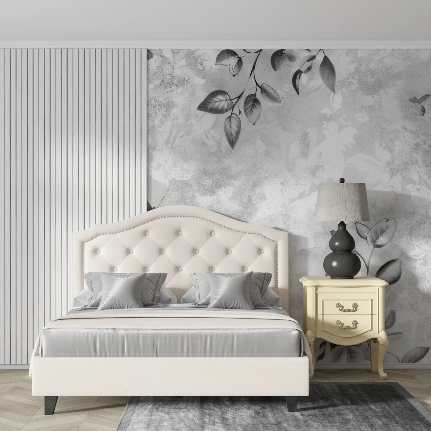 Floral Wallpaper - Black Vines on a Light Background