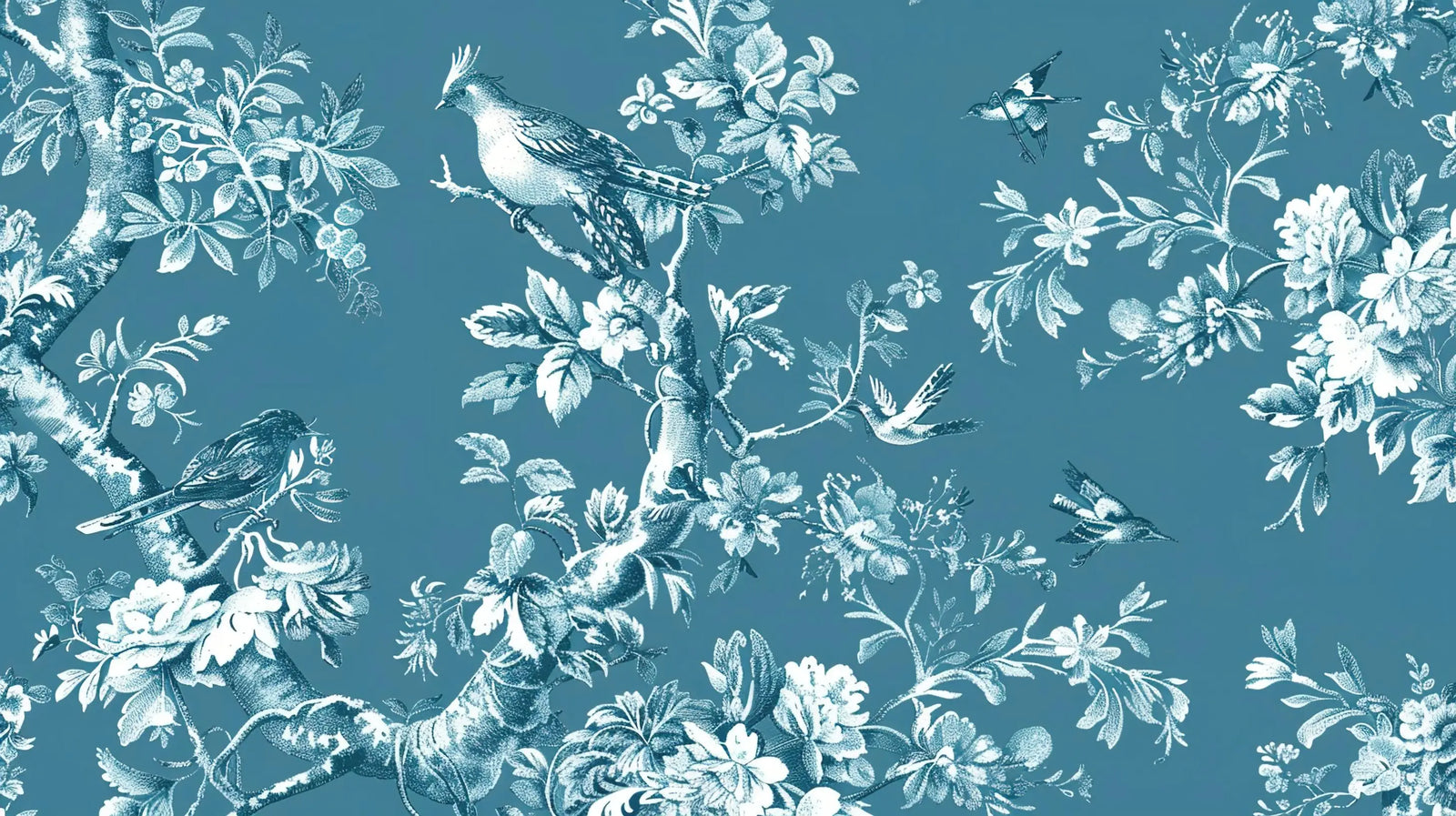 Papier Peint Vintage – Toile aux Oiseaux Bleus
