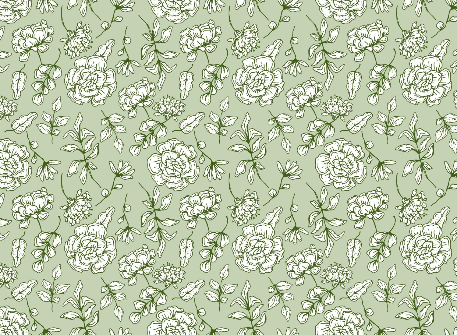 Papier Peint Vintage - Fleurs Vertes Élégantes