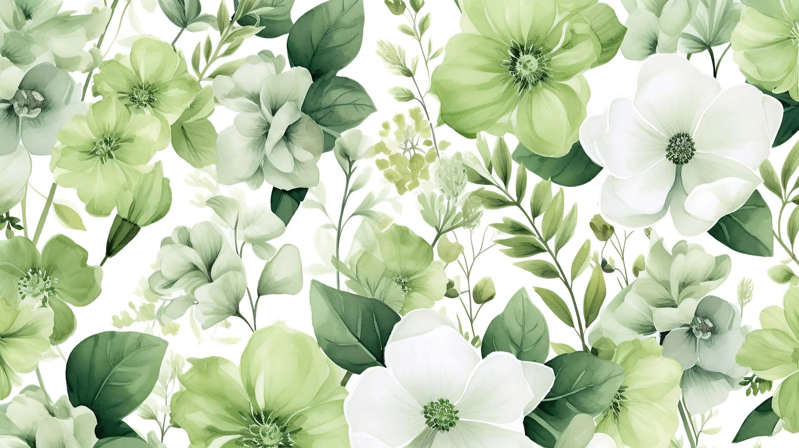 Floral Wallpaper - White Flowers and Soft Greens