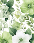 Papier Peint Floral - Fleurs Blanches et Verts Doux