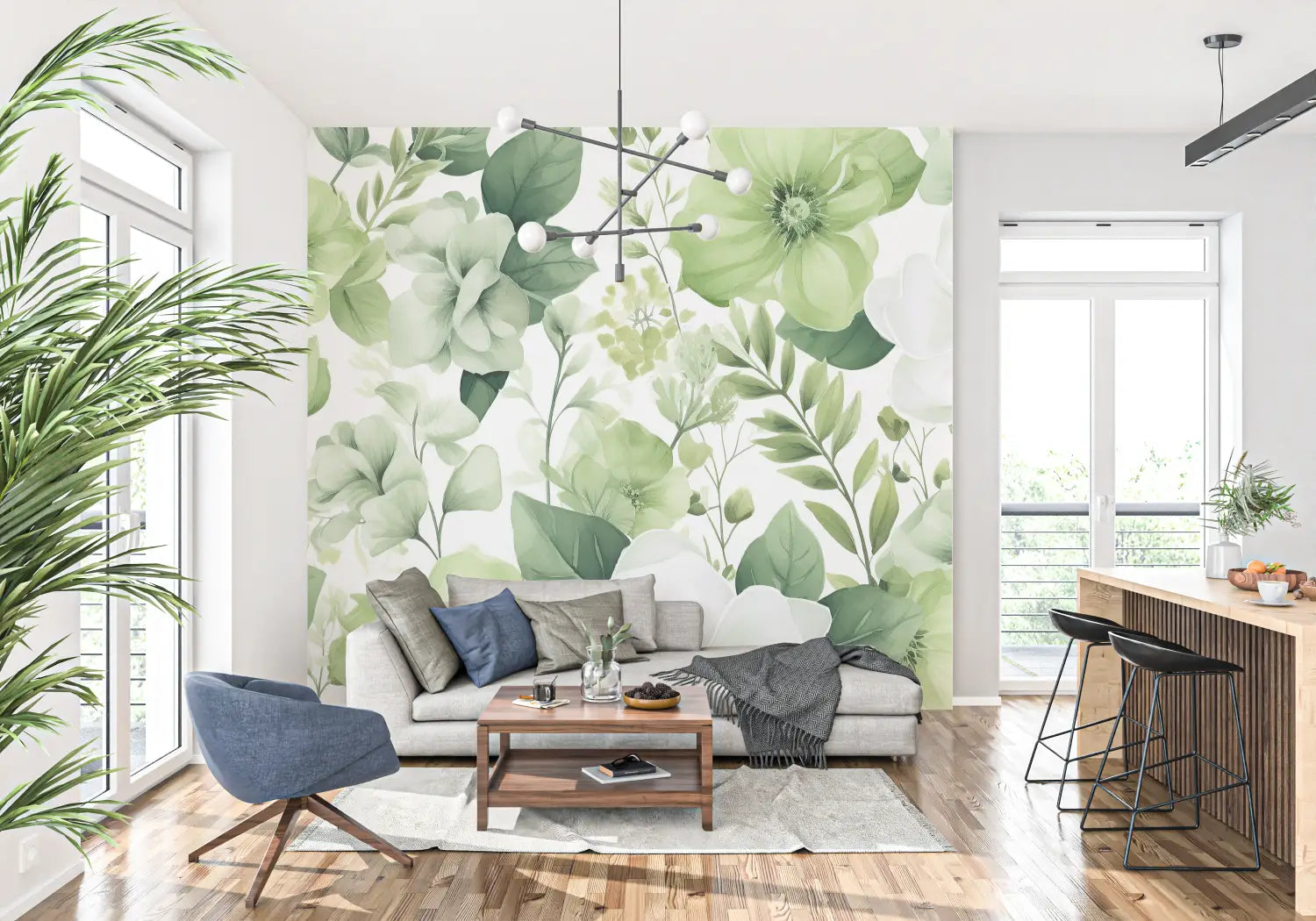 Floral Wallpaper - White Flowers and Soft Greens