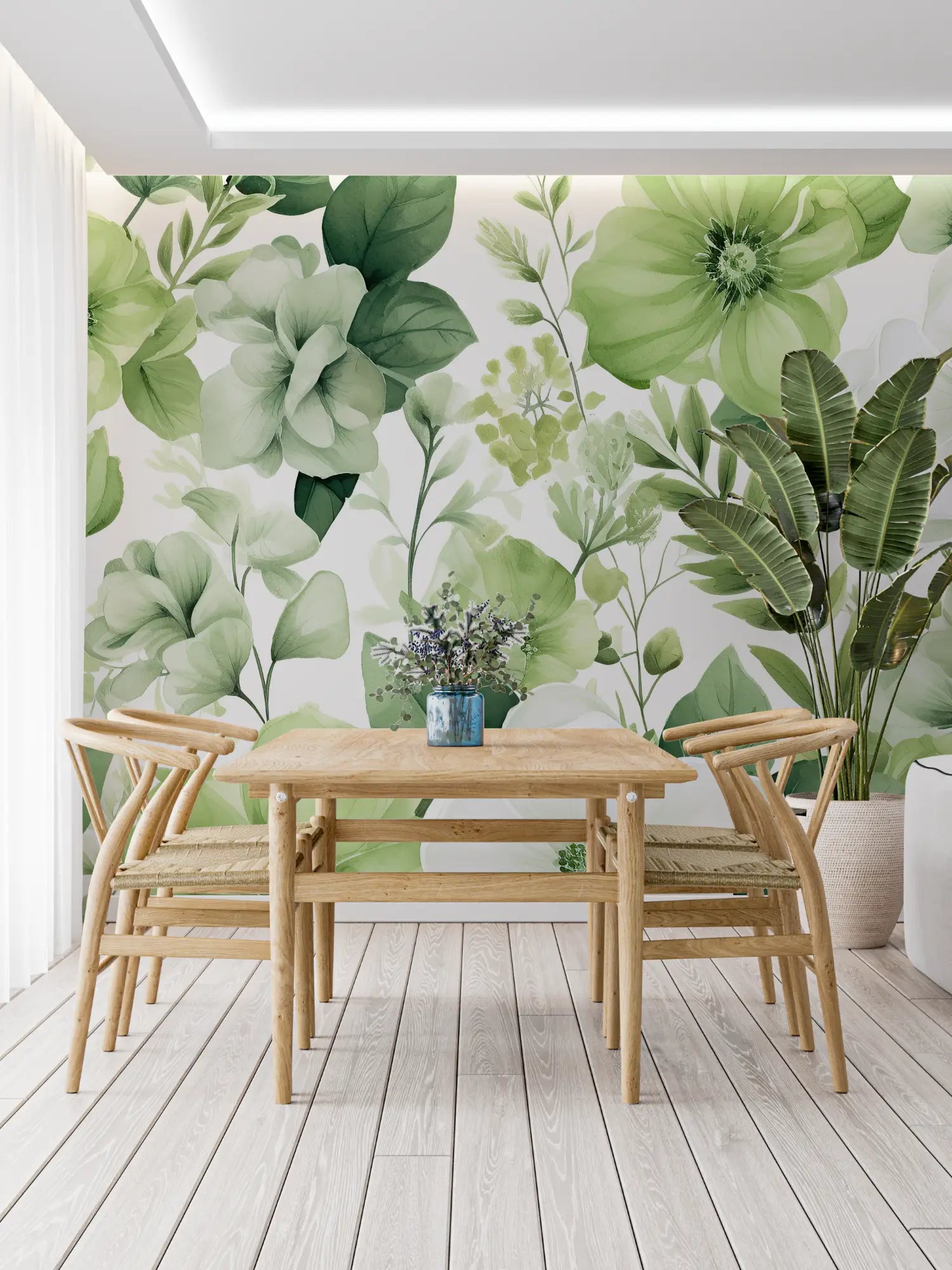 Floral Wallpaper - White Flowers and Soft Greens