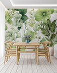 Papier Peint Floral - Fleurs Blanches et Verts Doux