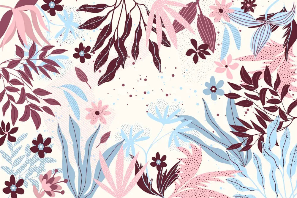 Papier Peint Floral - Bleu Et Rose Délicat