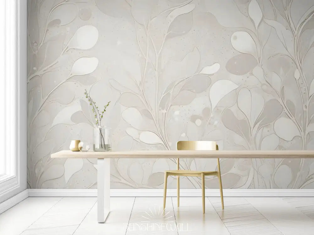 Papier Peint Floral - Fleurs Beige Subtiles