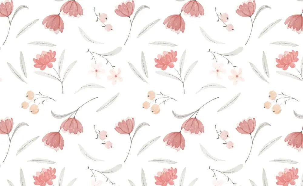 Papier Peint Floral - Fleurs Sur Fond Blanc