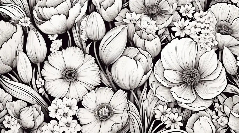 Papier Peint Floral - Motifs Floraux Noir Et Blanc