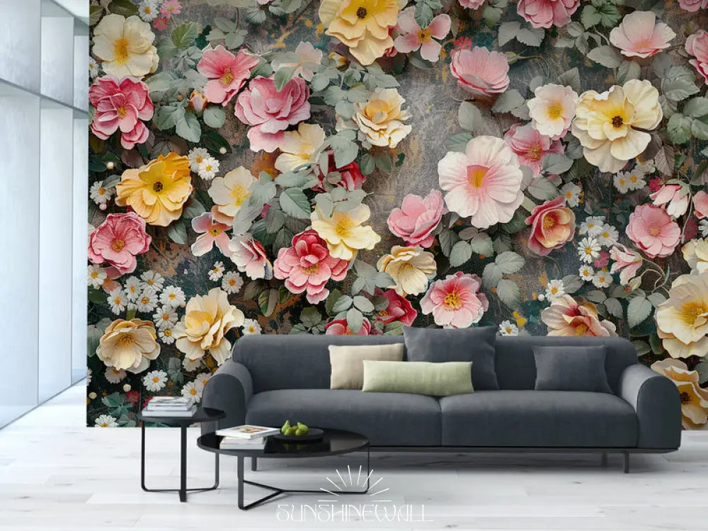 Papier Peint Floral - Mur De Fleurs