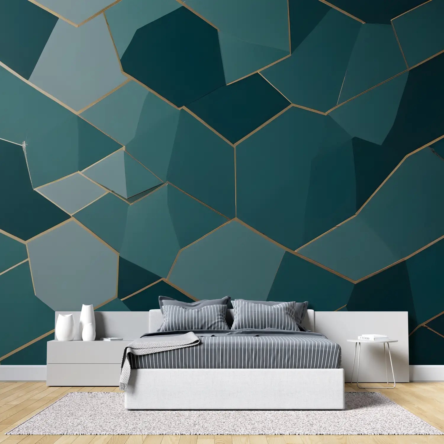 Papier Peint Géométrique – Mosaïque Émeraude et Or