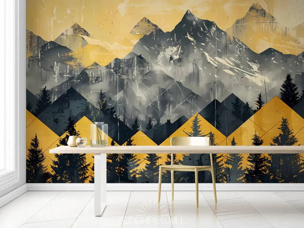 Papier Peint Géométrique - Montagnes Jaunes Et Noires