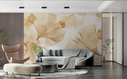 Papier Peint Feuillage – Ginkgos Aériens en Tons Doux