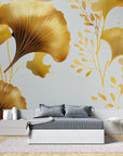 Foliage Wallpaper – Golden Ginkgos on White