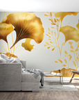 Foliage Wallpaper – Golden Ginkgos on White