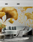 Foliage Wallpaper – Golden Ginkgos on White