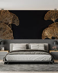 Foliage Wallpaper – Filigree Ginkgos on a Black Background