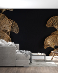Foliage Wallpaper – Filigree Ginkgos on a Black Background