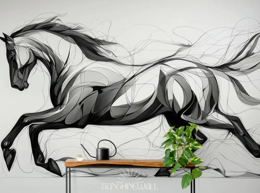 Papier Peint Illustration - Cheval Noir Et Blanc