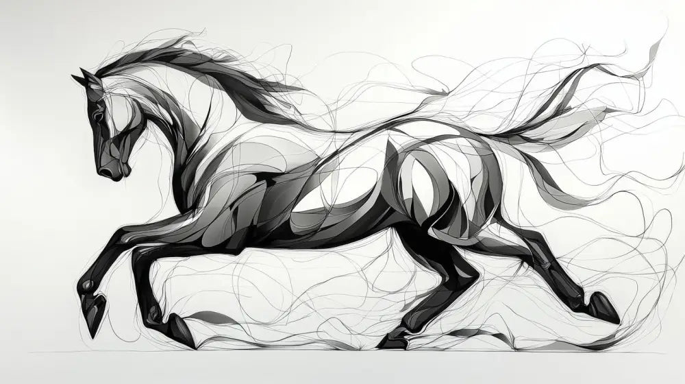 Papier Peint Illustration - Cheval Noir Et Blanc