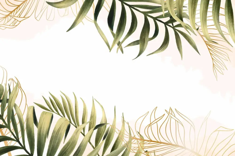 Papier Peint Illustration - Feuillage Tropical Sur Fond Blanc