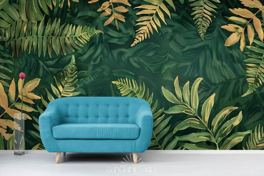 Papier Peint Illustration - Feuillage Tropical Vert Kaki