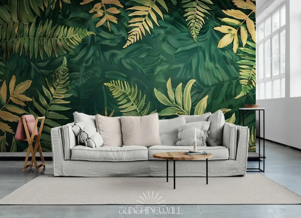 Papier Peint Illustration - Feuillage Tropical Vert Kaki