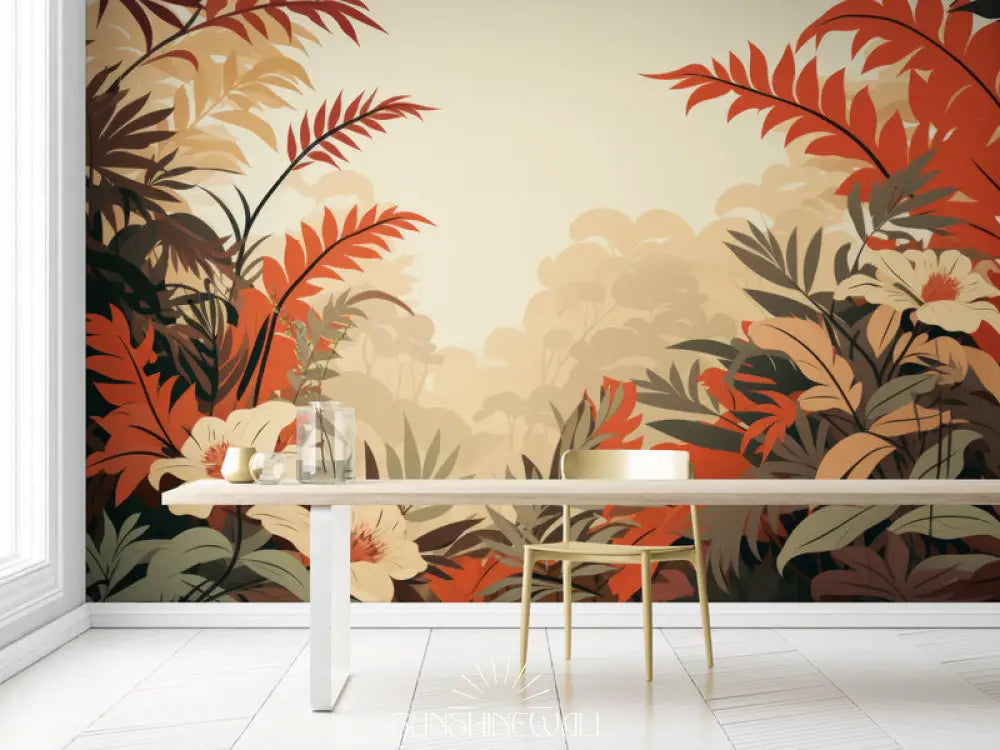 Papier Peint Illustration - Feuillage Tropicale D’automne