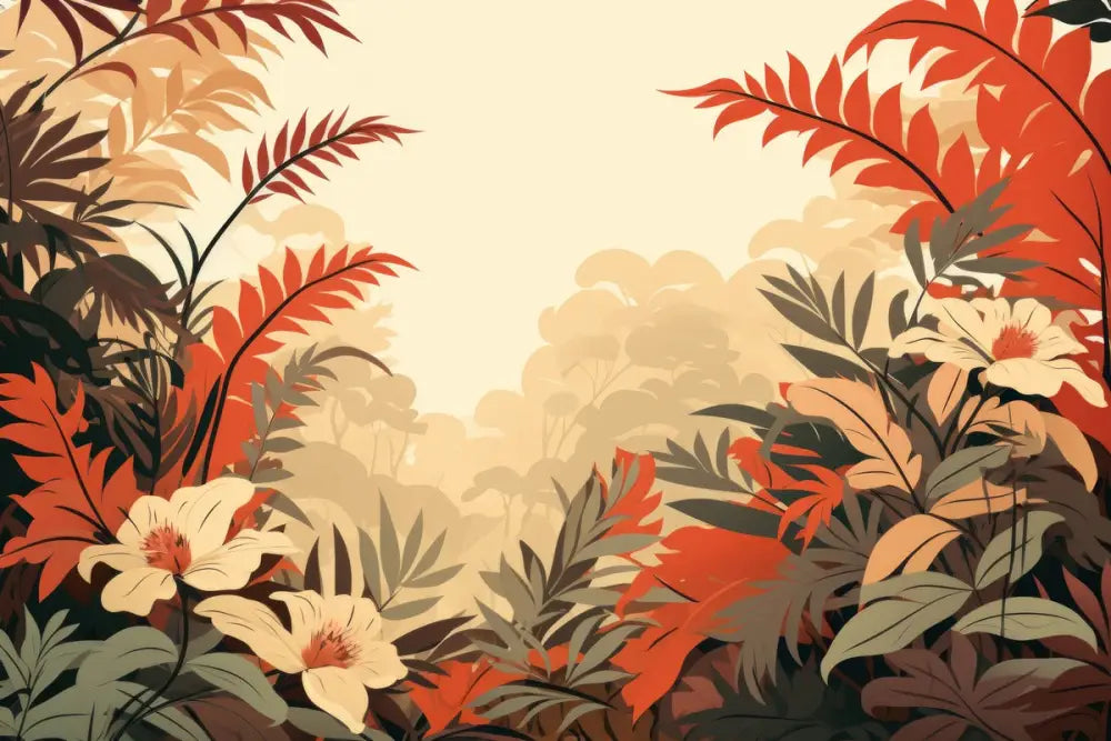 Papier Peint Illustration - Feuillage Tropicale D’automne