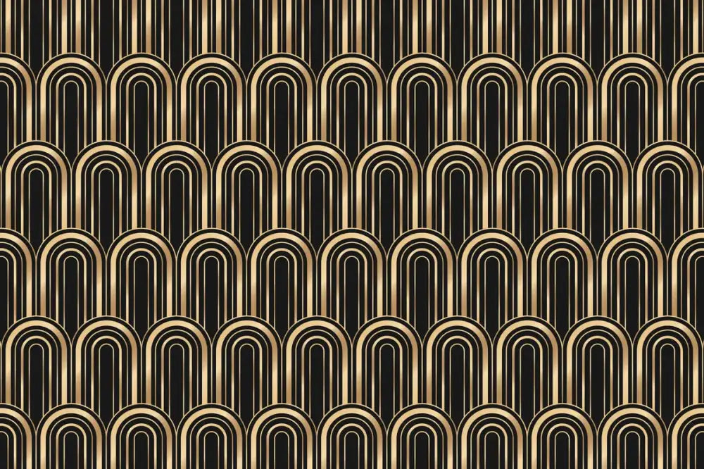 Papier Peint Imitation - Motifs Géométriques Noir Et Doré